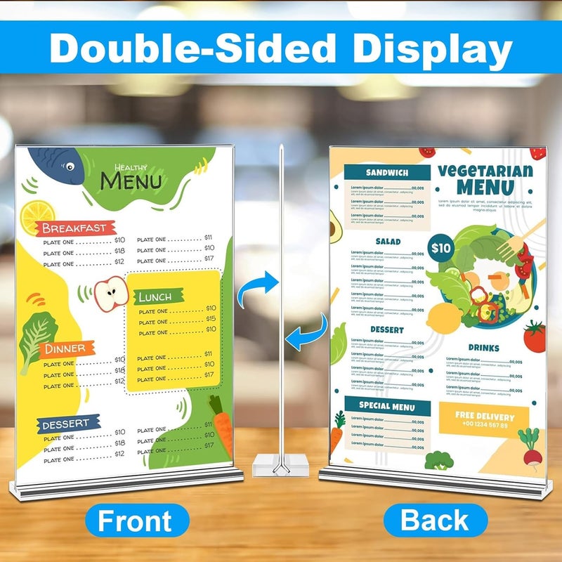 EHWINE Acrylic Sign Holder 8.5 x 11, 10 Pack Double-Sided Stand up Table Top Sign Holders, Clear Acrylic Picture Frame Menu Flyer Paper Holder Display Stand for Office Business Store Wedding Party - Image 2